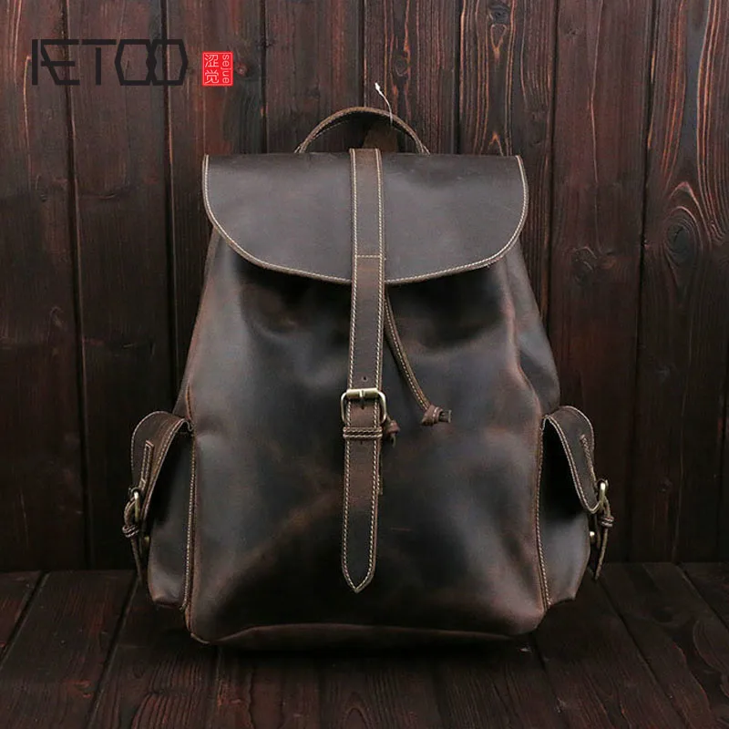 Braun Leder 1 Frauen Weibliche Tasche Rucksäcke Horse Crazy Echtem Marke Retro Schulter Luxus Reisetasche Männer Und qfZtOn4x