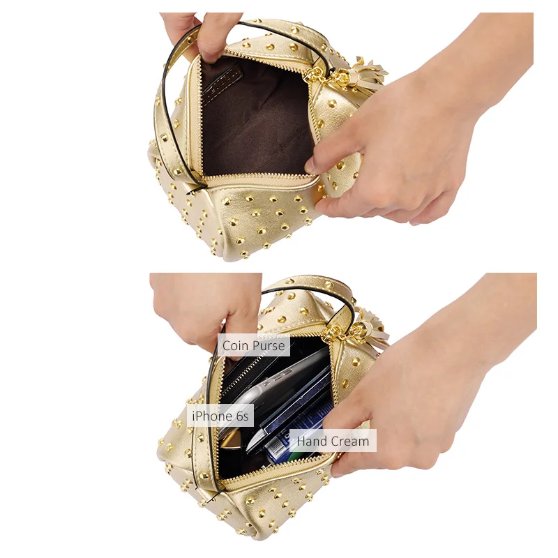 Женская маленькая сумка через плечо LOVEVOOK, модная сумочка на плечо с короткими ручками в виде кисточки, золотой клачи с цепочкой с заклепками и украшением, из искусственной кожи