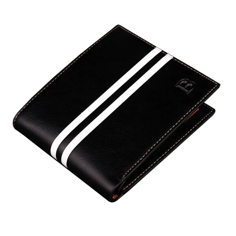 

New Fashion Striped Men's leather wallets purse for man short designer male id credit card holders Black Coffee