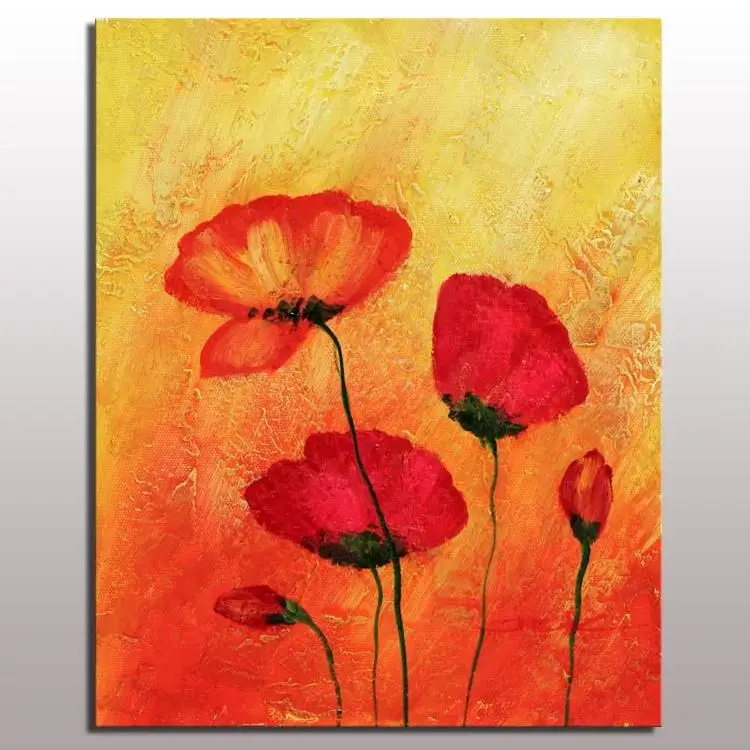 Popular red flower art painting home decoration red color flower oil painting on canvas simple