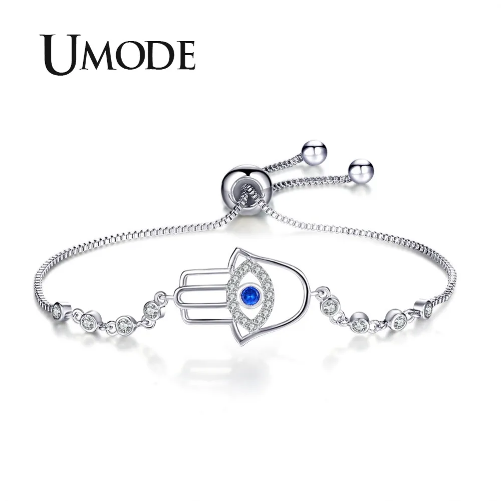 Женский браслет UMODE синий и прозрачный с кристаллами из белого золота цепочкой в