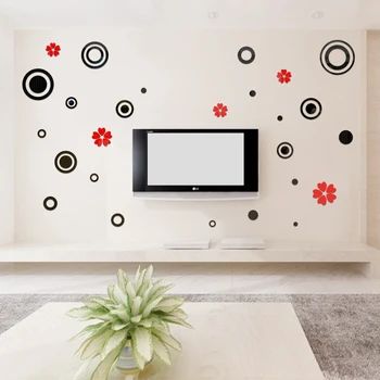 

Black Red Circle Flower Wall Sticker 3D Acrylic Sticker For TV Background Living Room DIY Wall Decor Decal Wallpaper Home Decor