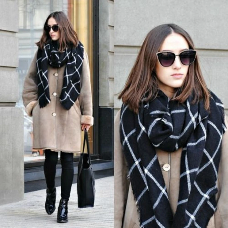 Ode To Joy High Quality black beige Plaid Women Scarf Cashmere Winter Scarf Female Warm