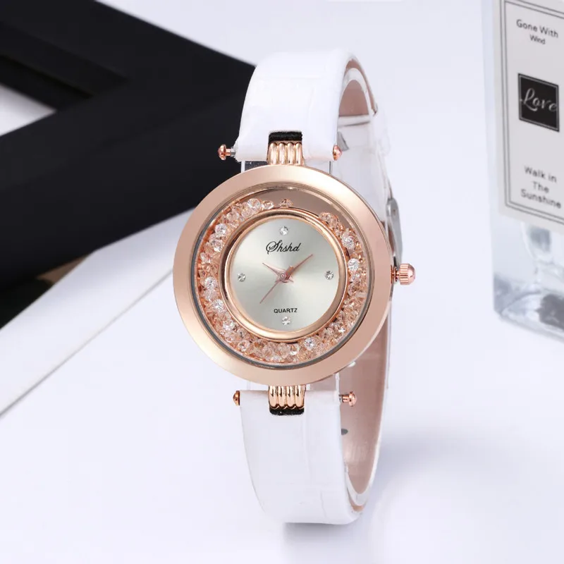 Reloj Mujer Роскошные брендовые простые женские часы на кожаном ремешке со стразами