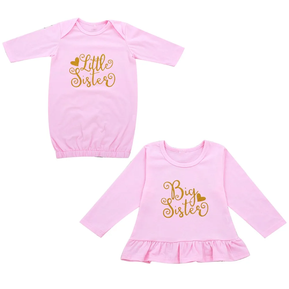

Puseky Baby Girl Family Matching Sleeping Bag Sister Print Newborn Sleep Gown Sleep Bath Robe Elder Sister's Shirt Tops