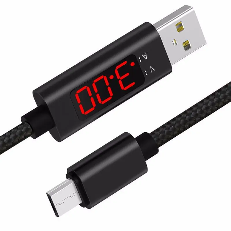 3а(макс.) Кабель Micro USB для зарядки данных цифровой светодиодный кабель с нейлоновой оплеткой для samsung Xiaomi LG - Тип штекера: black