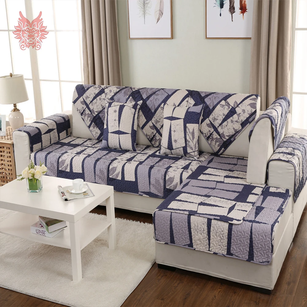 Brief style geometric print 100 pure cotton quilted sofa cover