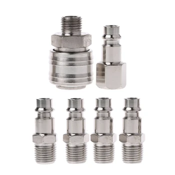 

6 Pcs EURO Air Line Hose Compressor Fitting Connector Quick Release Set 1/4" BSP LS'D Tool