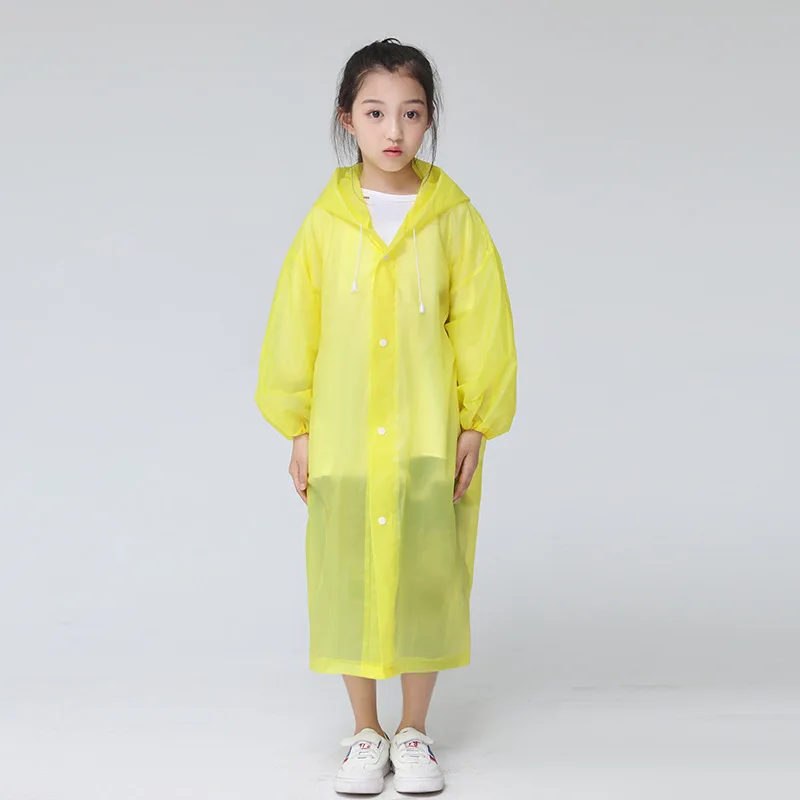 Модный Детский прозрачный плащ EVA для мальчиков, портативный плащ для путешествий, дождевик для девочек, водонепроницаемый плащ для кемпинга, пончо с капюшоном - Цвет: Цвет: желтый
