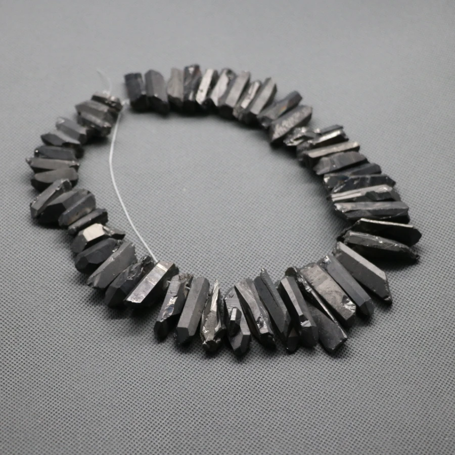 Approx 50pcs/strand Natural Raw Black Titanium Quartz Crystal Point Pendant Rough Top Drilled Spike Gem Beads Crystal Necklace