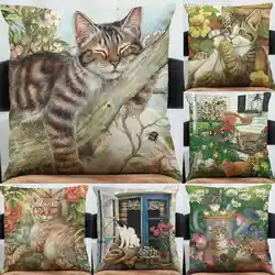 HGLEGYW 18 "Кот из хлопчатобумажной ткани с узором квадратные декоративные для дома Наволочки