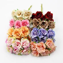 6 adet/grup 3 cm yapay çiçek ipek ercik gül buketi düğün ev dekorasyon DIY garland karalama defteri hediye kutusu kağıttan çiçek
