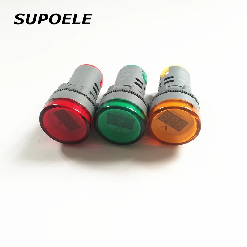 

10PCS 22mm AC 20-500V LED Digitial Display Red Green Yellow Blue White Voltmeter Indicator Light 2 in 1 Panel Round Polit Lamps