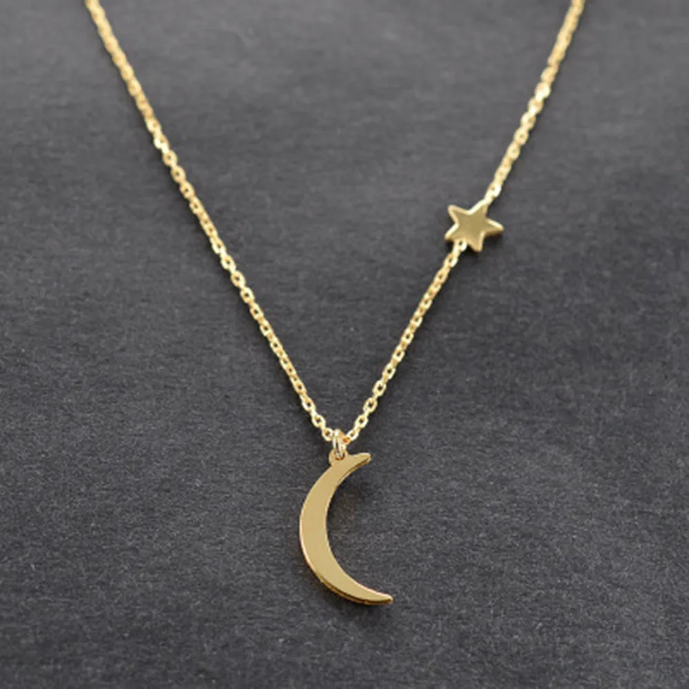 

Simple Star & Moon Pendant Necklace For Women New Bijoux Maxi Statement Necklaces Collier Fashion Jewelry