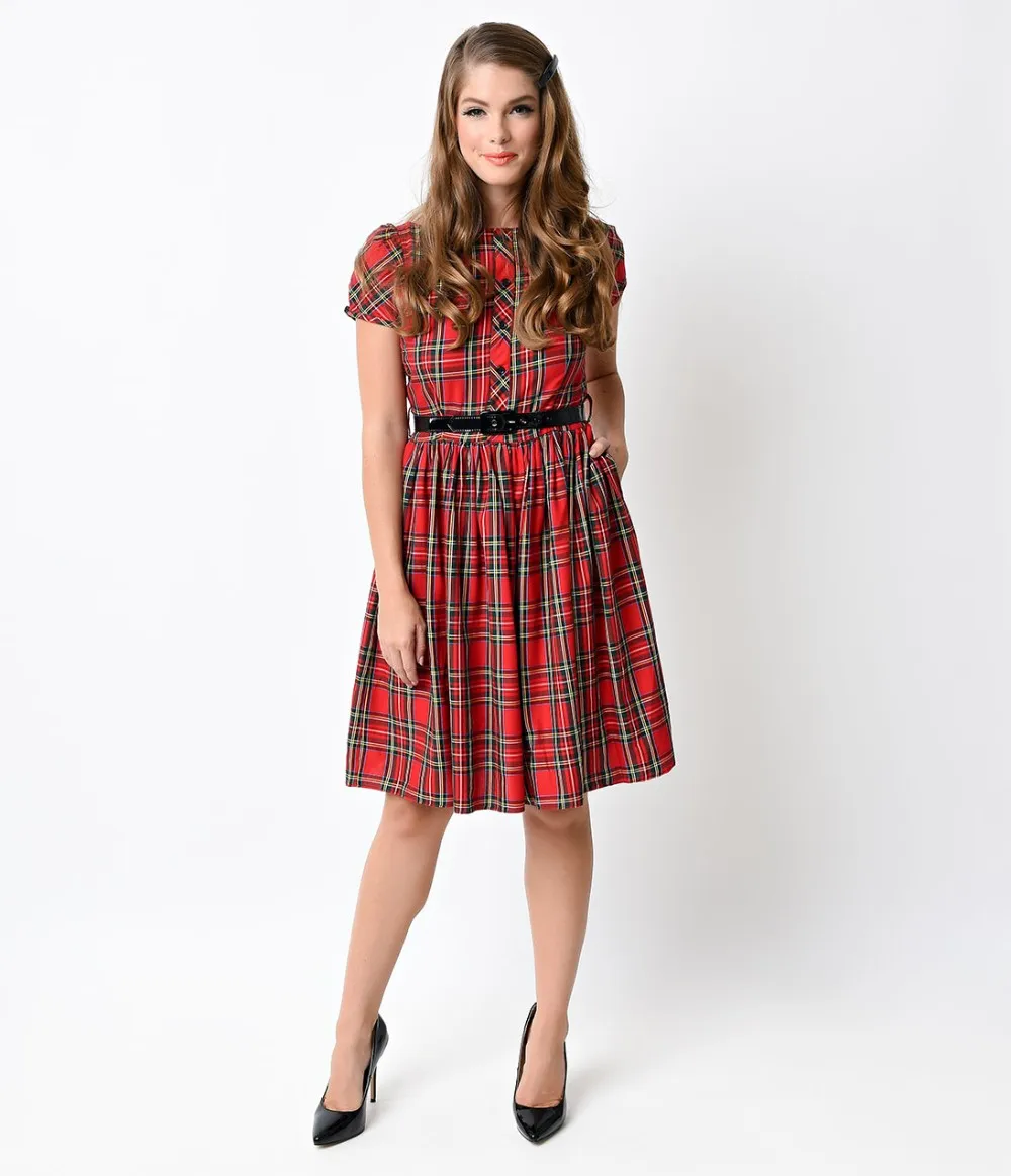 VxHjBT0nag_1950s_Style_Red_Tartan_Belted_Lori_Swing_Dress
