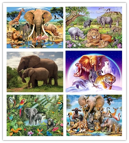 

5D DIY Diamond Painting Elephant Tiger Dolphin Crystal Round Diamond Painting Cross Stitch Animals Needlework Home Decorative