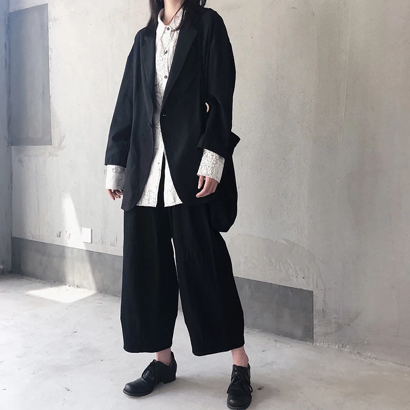 discount  [EAM] 2020 New Autumn Winter Lapel Long Sleeve Single Button Irregular Brief Temperament Jacket Wom