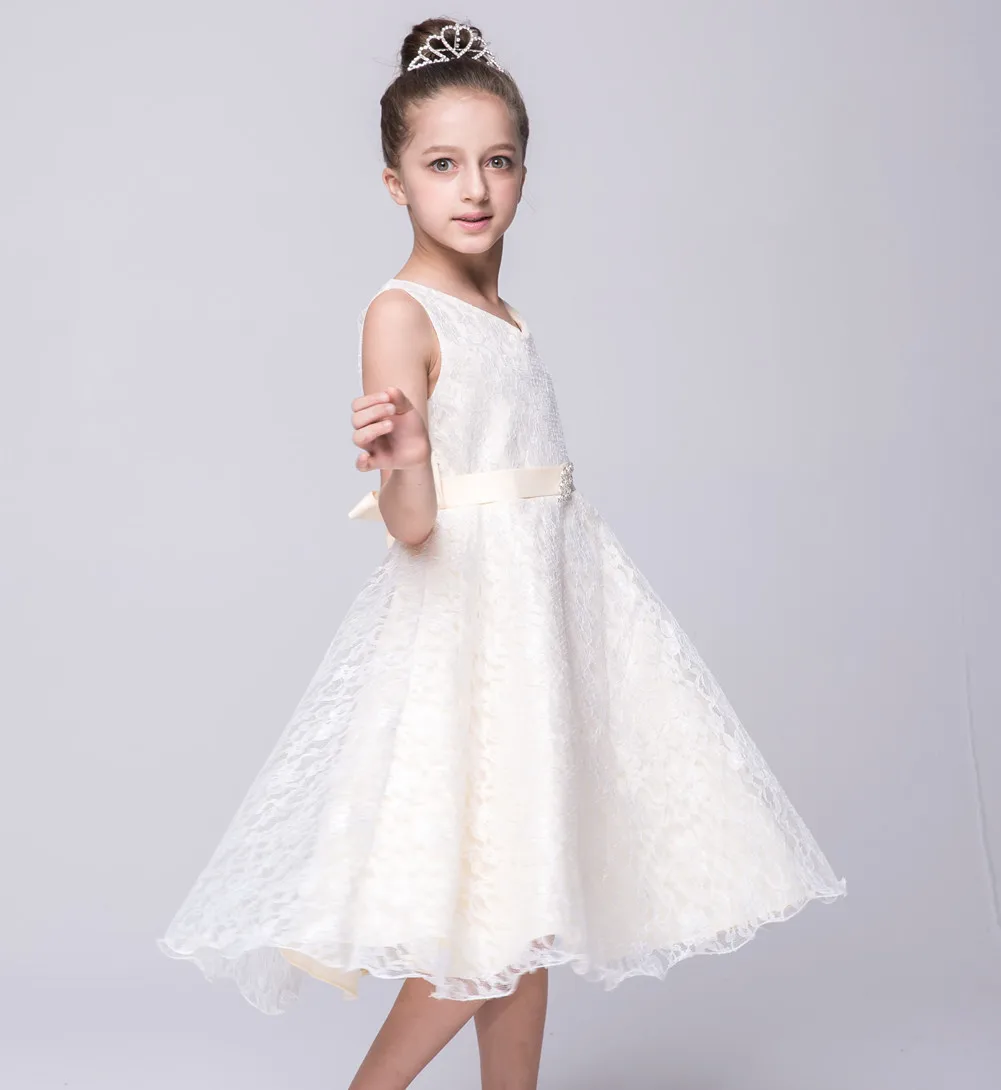 Estilo de Flor Vestidos com Strass Casamento da Dama Novo Meninas Vestidos Crianças Rendas Faixa Festa Honra Roupas 20 High Quality Mamãe e Bebê