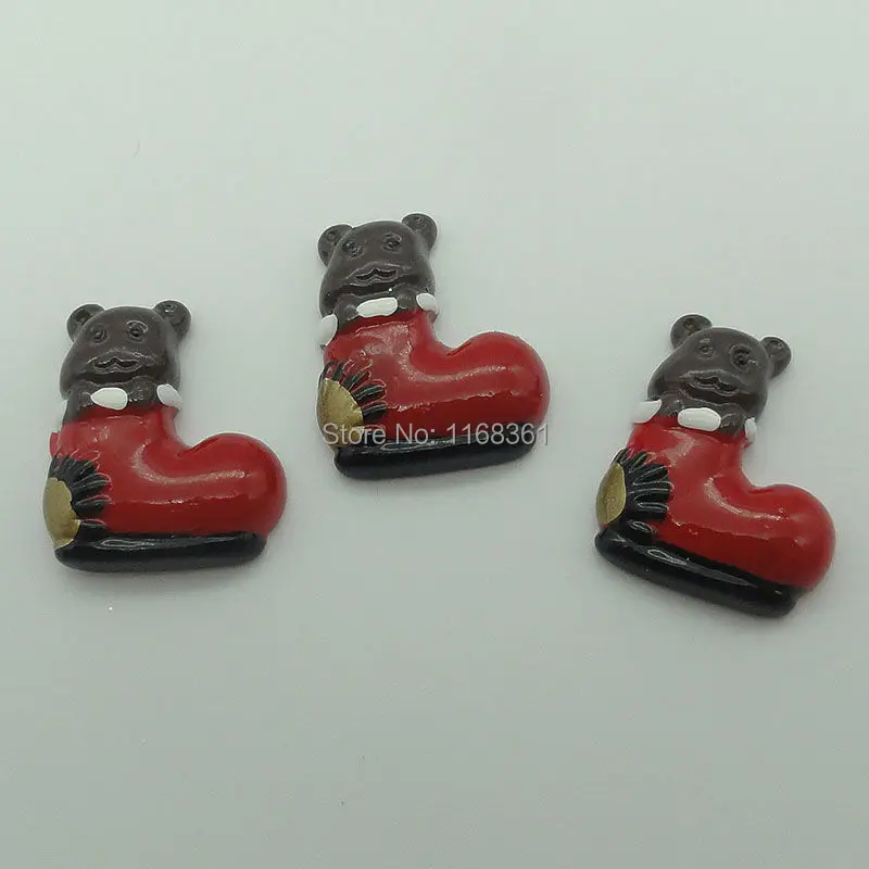 1pcs/lot resin flatback patch bear stockings 23mm Cabochons Scrapbooking Hair Bow Center DIY Christmas decration C108-7