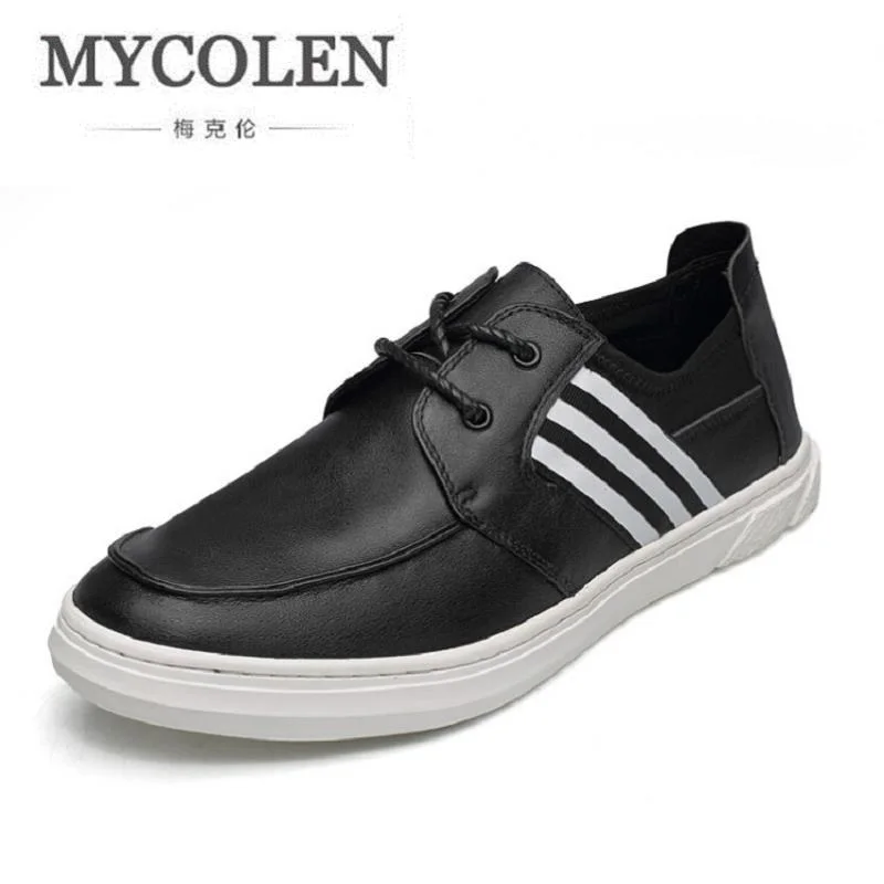 

MYCOLEN Winter New Male Shoes Casual Genuine Leather Shoes Classic Striped Men Board Shoes Breathable Zapatillas Hombre