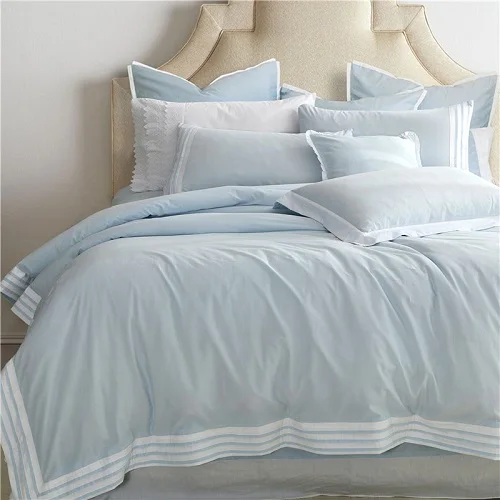 

100%Cotton White Blue Solid Bedding sets Double King Queen size Bed set Soft Bedclothes 4pcs Bed sheet Duvet cover home 40