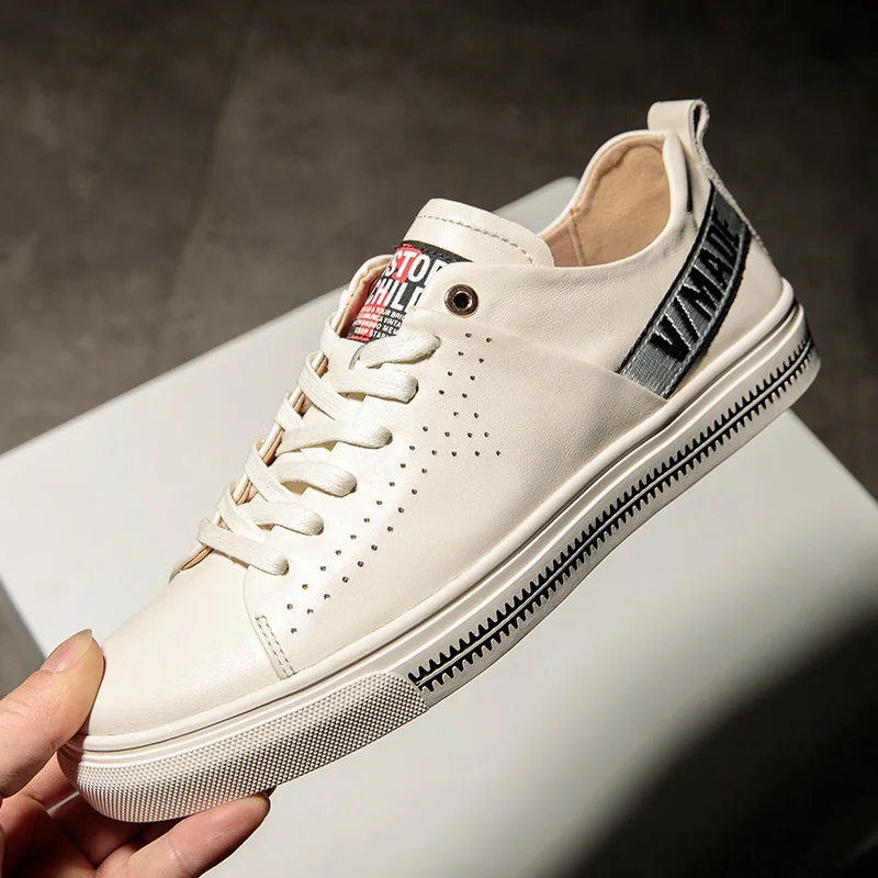 

JMaiou 2019 New Men Casual Shoes Breathable Wear Resistant Shoes Comfortable Summer White Round Toe Lace up Flat Snekaers C4