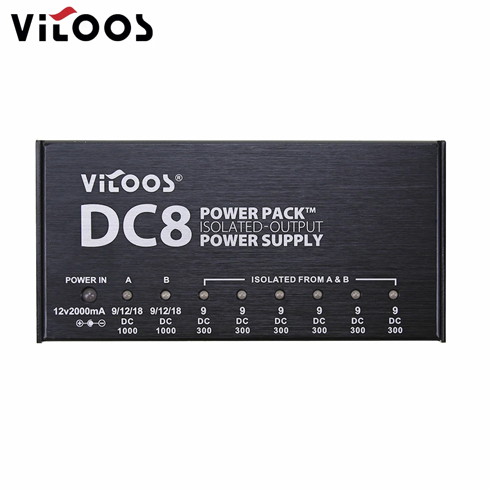 

Vitoos DC8 Guitar Effects Pedal Power Supply 8 Isolated Outputs 6 Way 9V 2Way Adjustable 9V 12V 18V Switching Stabilized Voltage