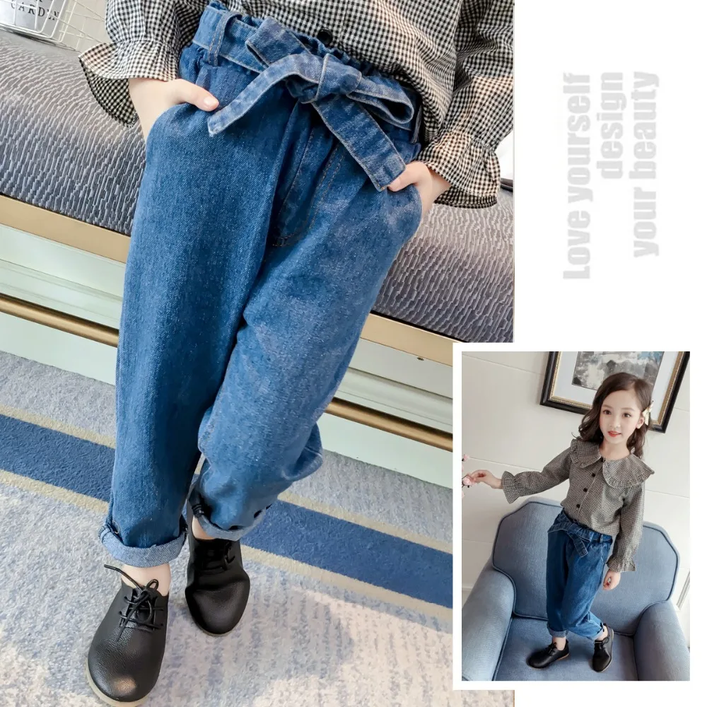 Джинсы для девочек, джинсовые штаны, 2019 Детские хлопковые леггинсы, осень-весна, детские свободные брюки, детская одежда для девочек