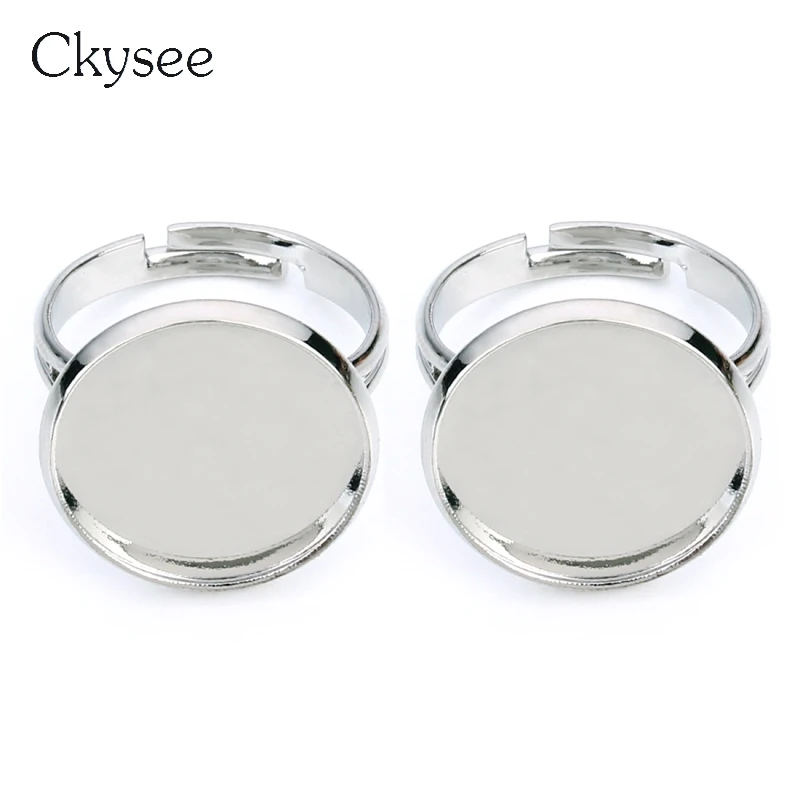 10pcs Rhodium Adjustable Blank Copper Ring Base Dia 10/12/14/16/18/20mm Glass Cabochon Settings Cameo Tray Diy Jewelry Making | Украшения и