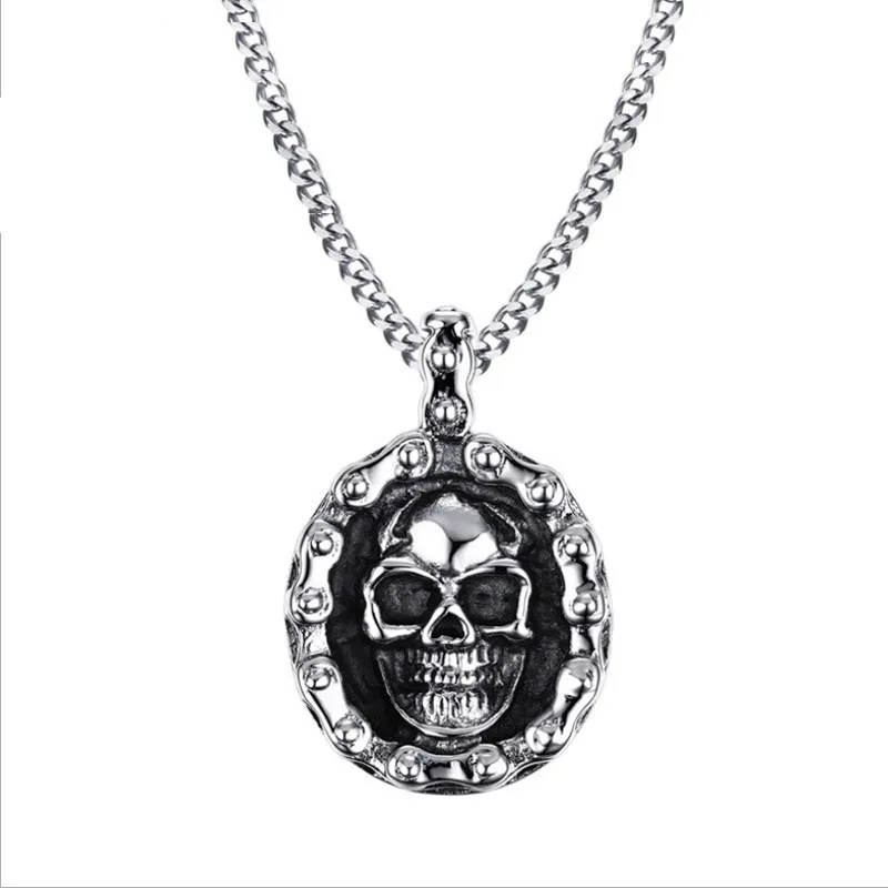 

Bicycle Chain Ghost Head Steel Pendant Necklace European and American Fashion Men's Stainless Steel Pendant