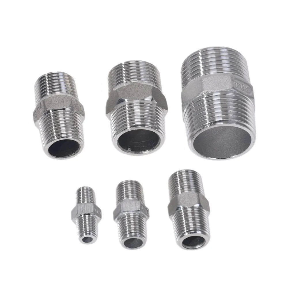 Macho a macho Hex pezón roscado reductor de tubería de acero inoxidable 304 DN6 DN8 DN10 1/8 ''1/4'' 3/4 \ Macho a macho Hex pezón roscado reductor de tubería de acero inoxidable 304 DN6 DN8 DN10 1/8 ''1/4'' 3/4 \