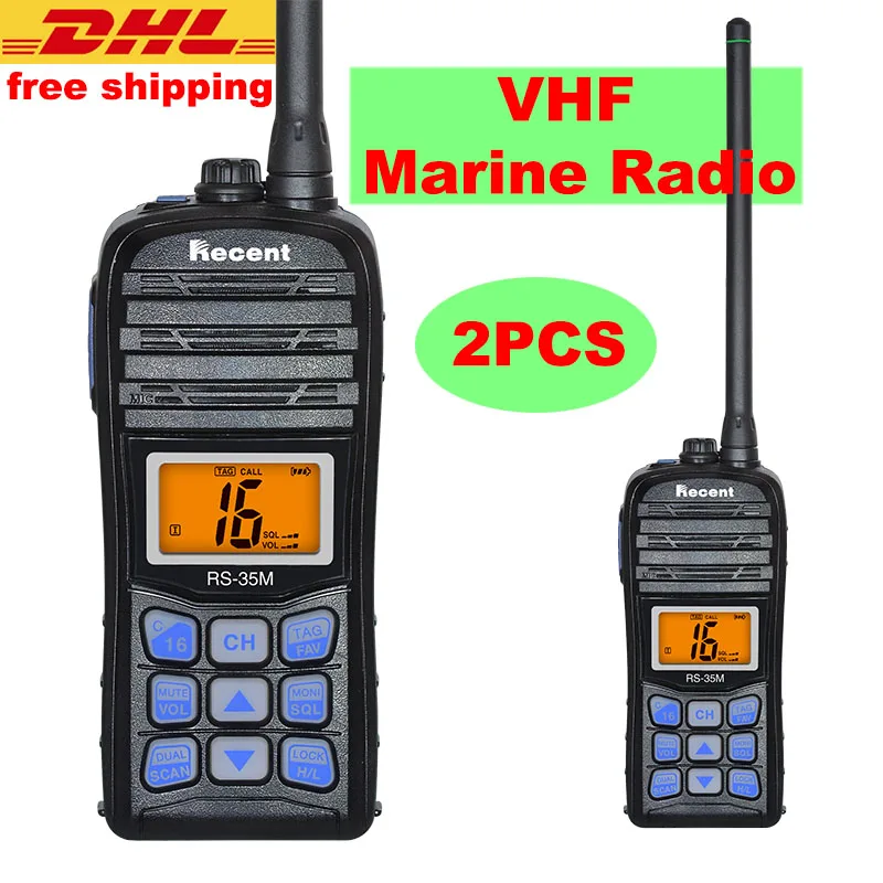 2PCS VHF Marine Radio IP67 Waterproof Walkie Talkie RS 35M LCD Display
