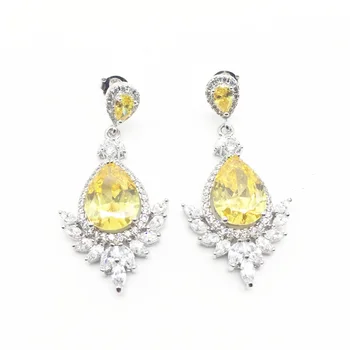 

Zircons Elegant Chandelier AAA+ Cubic Zirconia yellow Long Big Crystal Bridal Dangle Drop Earring For Wedding Jewelry