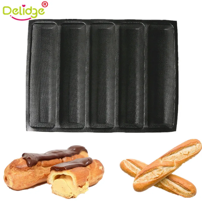 Delidge 1 pc Law Stick Bread Mold Silicone Soft U Shaped French Bread Baking Pan 5 Molds Non