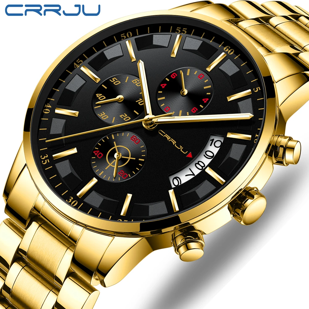 Relogio Masculino CRRJU золотые мужские часы с хронографом Лидирующий бренд Роскошные
