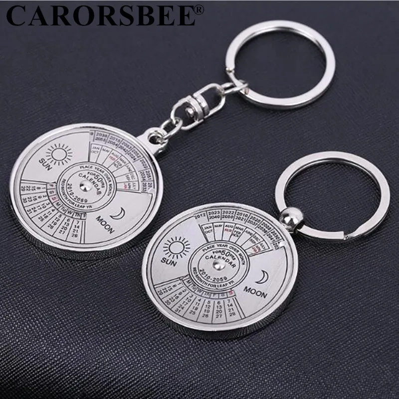 

50 Years Perpetual Calendar Keyring Keychain Silver Alloy Car Key Chain Ring Keyfob car styling Accessories Auto parts