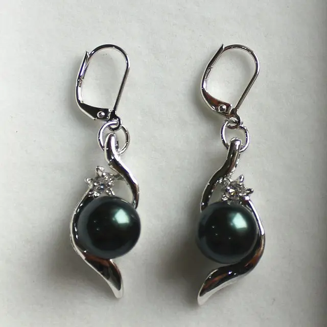 

New! 2016 high qulity 10mm black shell pearl earrings