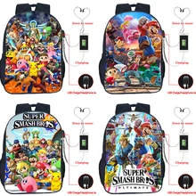 Супер Марио Smash Bros рюкзаки многофункциональный usb зарядка гарнитура школьные сумки для подростков повседневный рюкзак для ноутбука Travalbag