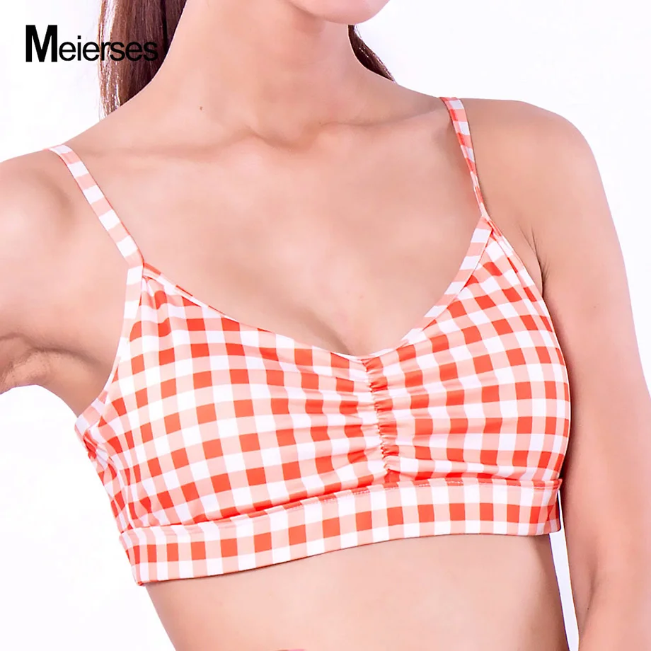 MEIERSES-Women-Fitness-Yoga-Bra-Running-Gym-Straps-Padded-Top-Athletic-Vest-Quick-Dry-Voilet-Plaid
