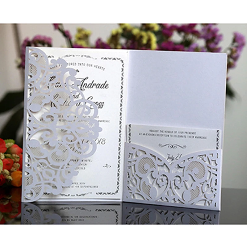 25pcs Elegant Laser Cut Wedding Invitation Cards Greeting Card Lace Favor Print Business With RSVP Cards Decor Party Supplies