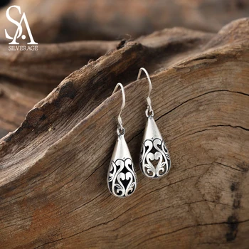 

SA SILVERAGE Real 925 Sterling Silver Drop Earrings Vintage Earrings For Women Ethnic Jewelry Long Hanging Earrings Set Female