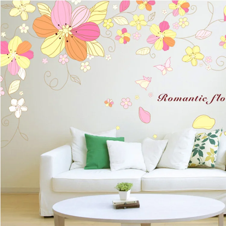 golden flower ceiling border wallpapers decals yellow pink plants vines