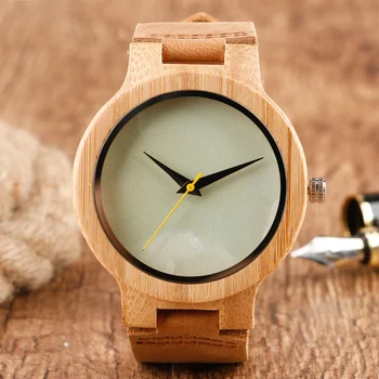 

Creative Wood Watch Mens Wrist Watch Marble Pattern Face Novel Genuine Leather Band Strap Reloj de madera Gift
