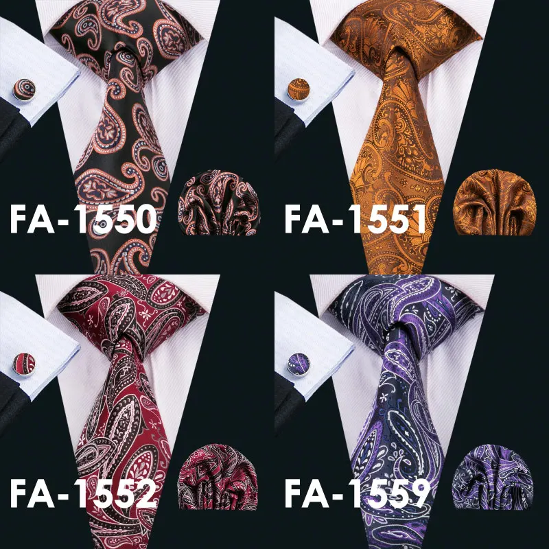 Barry. Wang бренд мужской галстук 16 видов стилей Пейсли шёлк-жаккард тканый галстук Handky запонки набор для мужчин Бизнес Свадебная вечеринка