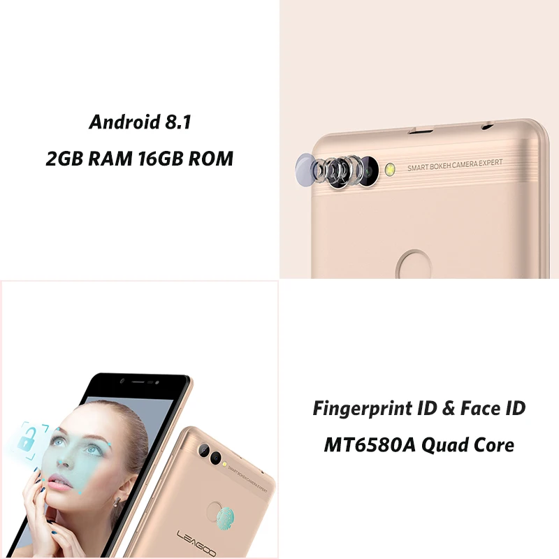 Мобильный телефон LEAGOO power 2, 2 ГБ, 16 ГБ, Android 8,1, 5,0 дюйма, HD MTK6580A, четыре ядра, Face ID, 3200 мАч, две sim-карты, 8 Мп, двойная камера, смартфон