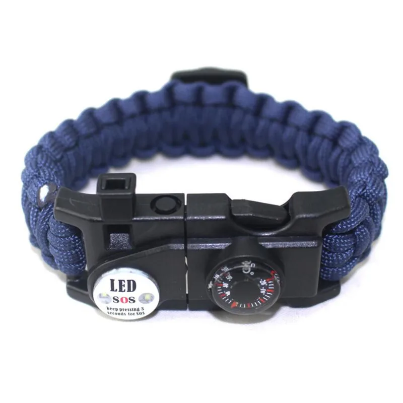 Многофункциональный плетеный браслет для выживания светодиодный Паракорд браслеты для мужчин Открытый Кемпинг Аварийный термометр свисток термометра - Окраска металла: Navy Blue