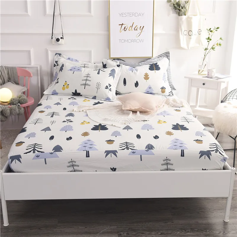 

Stylish White Cartoon Tree Pattern 3pc On Sale Home Textile 100% Cotton Bed Sheet Set Solid Bedding Fitted Sheet Set Pillowcase