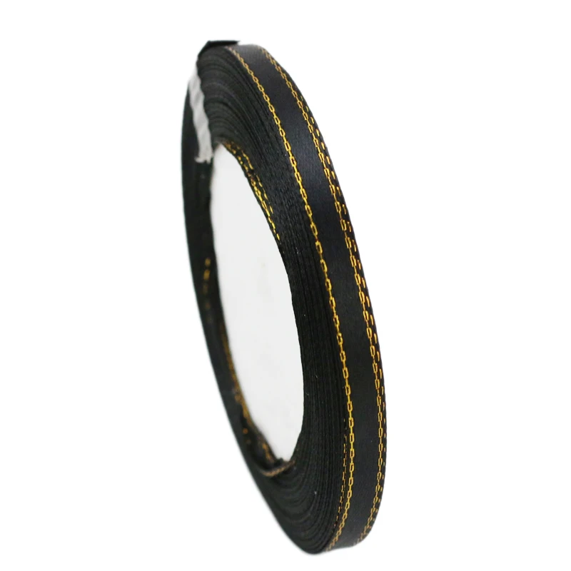 Luxurious Gold Edge Satin Ribbon - High-Quality Gift Packaging, Multiple Widths Available