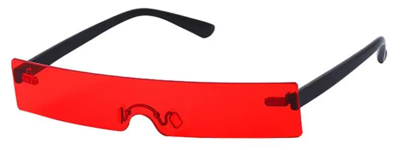 Новинка, футуристические очки с плоским верхом, солнцезащитные очки без оправы, цельные линзы, маленькие прямоугольные солнцезащитные очки для женщин и мужчин, роскошные дизайнерские очки - Цвет линз: clear red