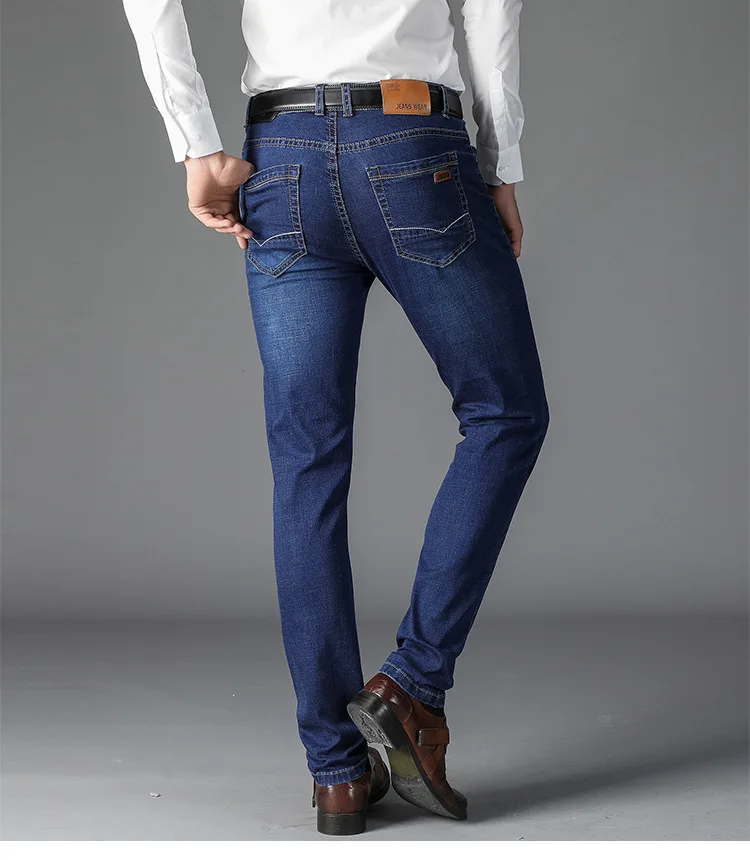Новое поступление весна лето прямые облегающие свободные мужские джинсы деловые повседневные Стрейчевые с высокой талией повседневные мужские джинсовые ковбойские брюки